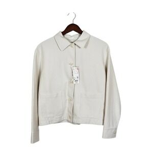 UNIQLO Cropped XS Relaxed Jersey Jacket Natural Button Front Utility Style